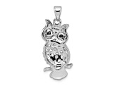Rhodium Over Sterling Silver Cubic Zirconia Owl Pendant