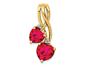 14K Two-tone Gold  Lab Created Ruby and Diamond Double Heart Pendant