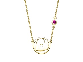 Ruby Red Cubic Zirconia, 14K Gold Plated over Brass with Accent Heart Pendant Necklace for Kids