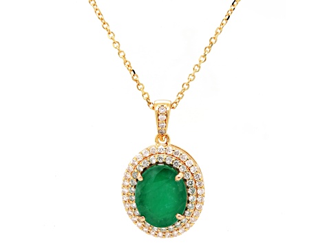 4.30 Ctw Emerald and 0.49 Ctw White Diamond Pendant in 14K YG