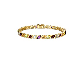 Multi-Color Multi-Gemstone 18k Yellow Gold Over Sterling Silver Tennis Bracelet