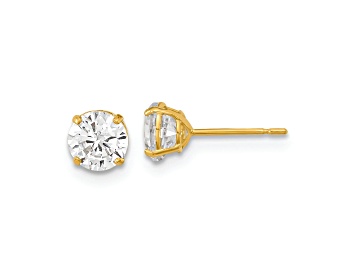 Picture of 14K Yellow Gold 5mm Round Cubic Zirconia Basket Set Stud Earrings