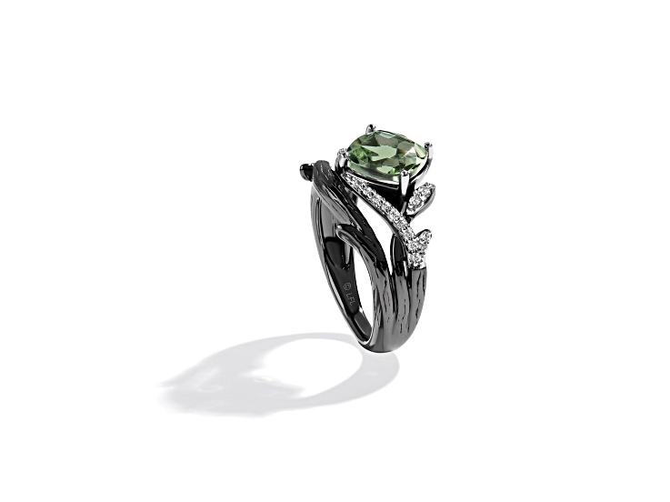 Star Wars™ Fine Jewelry The Dagobah Prasiolite & White Diamond Rhodium Over Silver Ring 2.15ctw