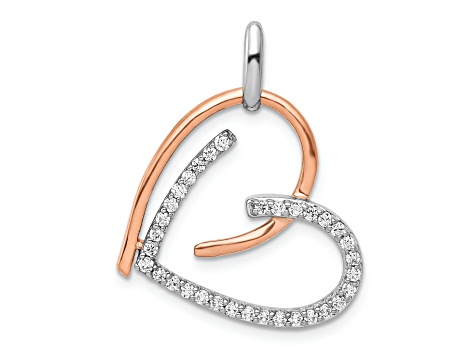 14k White Gold and 14k Rose Gold Diamond Heart Pendant - 11M14A | JTV.com