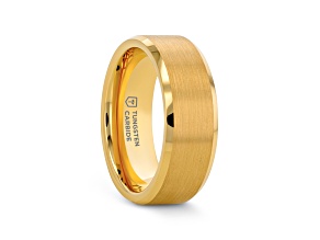 HONOR Gold-Plated Tungsten Beveled Polished Edges Flat Ring with Brushed Center 8mm