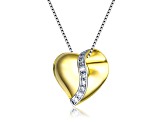 Two-Tone, Rhodium and 14k Gold Plated over Sterling Silver Cubic Zirconia Heart Pendant Necklace