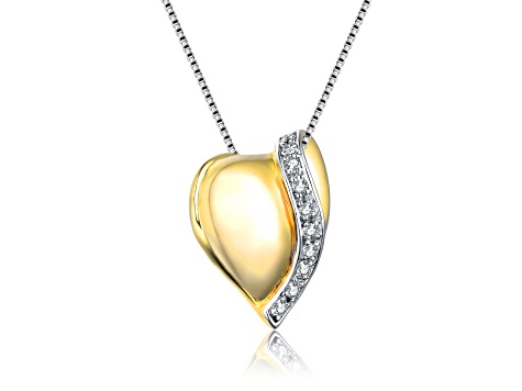 Two-Tone, Rhodium and 14k Gold Plated over Sterling Silver Cubic Zirconia Heart Pendant Necklace