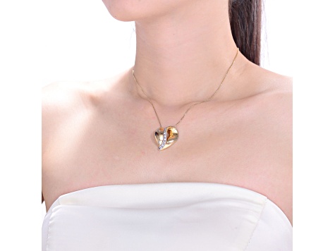 Two-Tone, Rhodium and 14k Gold Plated over Sterling Silver Cubic Zirconia Heart Pendant Necklace