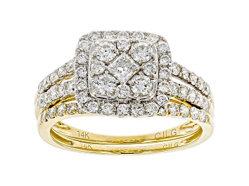 Picture of White Lab-Grown Diamond 14kt Yellow Gold Bridal Ring Set 1.20ctw