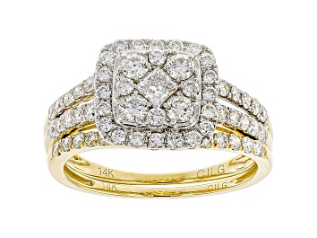 Picture of White Lab-Grown Diamond 14kt Yellow Gold Bridal Ring Set 1.20ctw