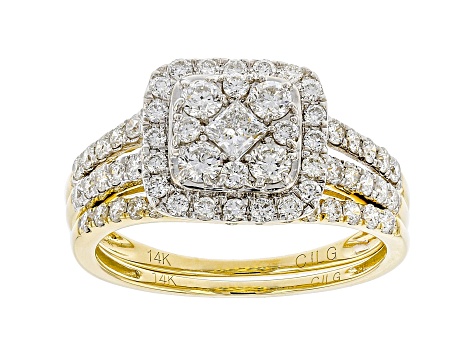 White Lab-Grown Diamond 14kt Yellow Gold Bridal Ring Set 1.20ctw