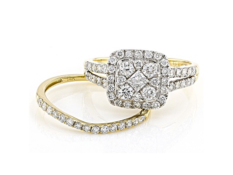 White Lab-Grown Diamond 14kt Yellow Gold Bridal Ring Set 1.20ctw