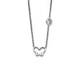 Rhodium Over Sterling Silver Cubic Zirconia and Butterfly with 2-inch Extension Children's Necklace