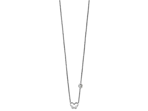 Rhodium Over Sterling Silver Cubic Zirconia and Butterfly with 2-inch Extension Children's Necklace