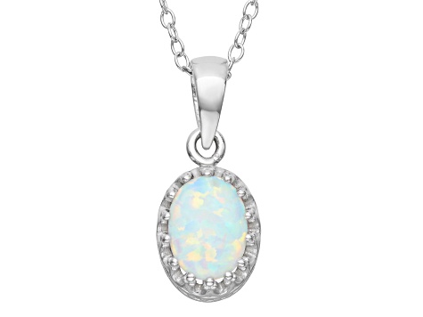 White Lab Created Opal Sterling Silver Pendant with Chain 0.76ctw