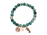 Rose Stainless Steel Antiqued and Polished Seahorse Green Dyed Jade Bracelet