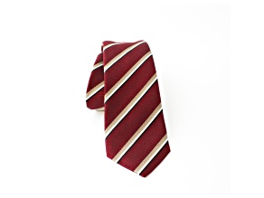 Prada Mens Neck Tie 100% Silk Bordeaux Red Gold Stripe Classic Pattern