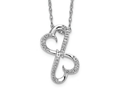 Rhodium Over 10k White Gold Cable Link Diamond Heart 18 Inch Necklace