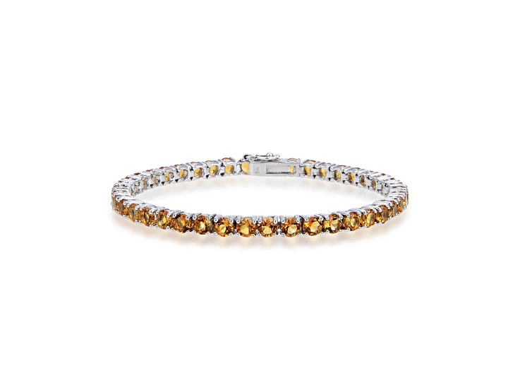 Yellow Round Citrine Rhodium Over Sterling Silver Tennis Bracelet 10.50 ct
