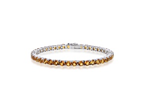 Yellow Round Citrine Rhodium Over Sterling Silver Tennis Bracelet 10.50 ct