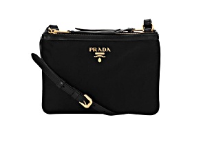 Prada Logo Tessuto Nylon Soft Calf Trim Black Cross Body Bag