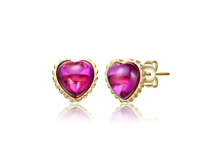 Pink Cubic Zirconia, Kids 14k Gold Plated over Sterling Silver Heart Stud Earrings
