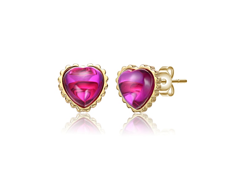 Pink Cubic Zirconia, Kids 14k Gold Plated over Sterling Silver Heart Stud Earrings