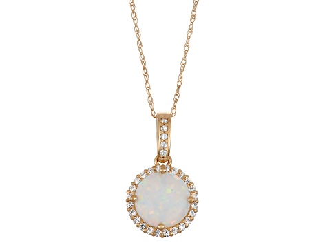 White Lab Created Opal 10K Yellow Gold Halo Pendant 1.55ctw