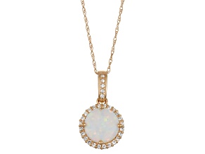 White Lab Created Opal 10K Yellow Gold Halo Pendant 1.55ctw