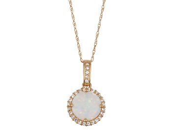 Picture of White Lab Created Opal 10K Yellow Gold Halo Pendant 1.55ctw