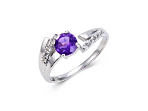 Round Amethyst with White Topaz Accents Sterling Silver Ring, 1.10ctw