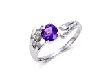 Round Amethyst with White Topaz Accents Sterling Silver Ring, 1.10ctw