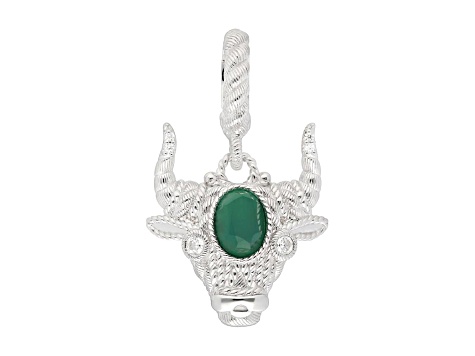 Judith Ripka 7x5mm Green Chalcedony & Cubic Zirconia Rhodium Over Sterling Silver "Taurus" Charm