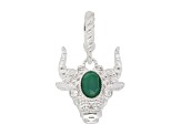 Judith Ripka 7x5mm Green Chalcedony & Cubic Zirconia Rhodium Over Sterling Silver "Taurus" Charm