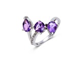 Amethyst and White Topaz Sterling Silver Bypass Ring, 3.78ctw