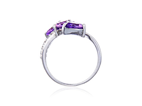 Amethyst and White Topaz Sterling Silver Bypass Ring, 3.78ctw