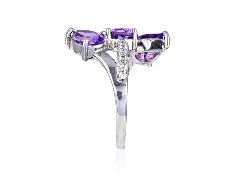 Amethyst and White Topaz Sterling Silver Bypass Ring, 3.78ctw