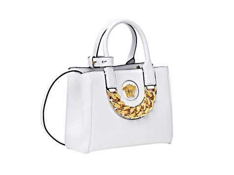 Versace La Medusa Gold Plaque White Leather Small Crossbody