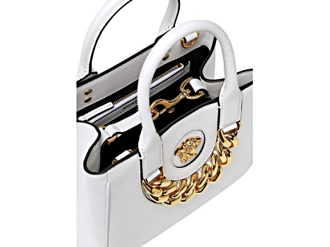 Versace La Medusa Gold Plaque White Leather Small Crossbody