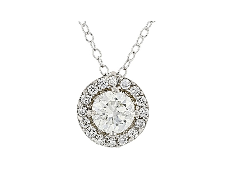 White Lab-Grown Diamond 14k White Gold Halo Pendant 0.75ctw