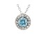 Round blue and white lab-grown diamond, 14k white gold halo pendant 0.75ctw.