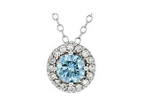 Blue And White Lab-Grown Diamond 14k White Gold Halo Pendant With Cable Chain 0.75ctw