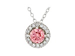 Pink And White Lab-Grown Diamond 14k White Gold Halo Pendant With Cable Chain 0.75ctw