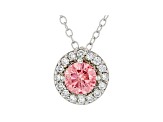 Pink And White Lab-Grown Diamond 14k White Gold Halo Pendant With Cable Chain 0.75ctw