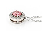 Pink And White Lab-Grown Diamond 14k White Gold Halo Pendant With Cable Chain 0.75ctw