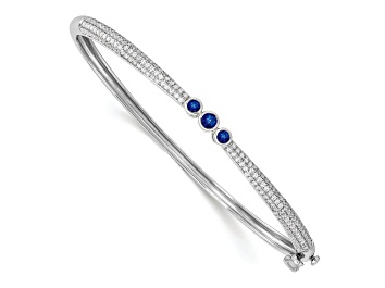 Picture of Rhodium Over 14k White Gold Sapphire and Diamond Bangle