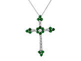 1.10ctw Emerald and Diamond Cross Pendant in 14k White Gold