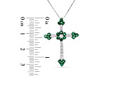 1.10ctw Emerald and Diamond Cross Pendant in 14k White Gold