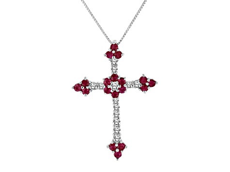 1.10ctw Ruby and Diamond Cross Pendant in 14k White Gold