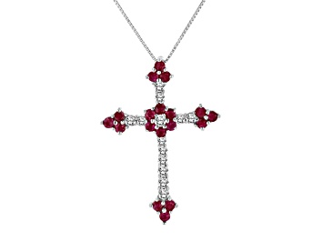 Picture of 1.10ctw Ruby and Diamond Cross Pendant in 14k White Gold